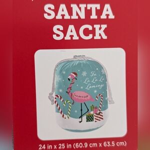 Santa Sack with Flamingo Design - Burlap Type Material